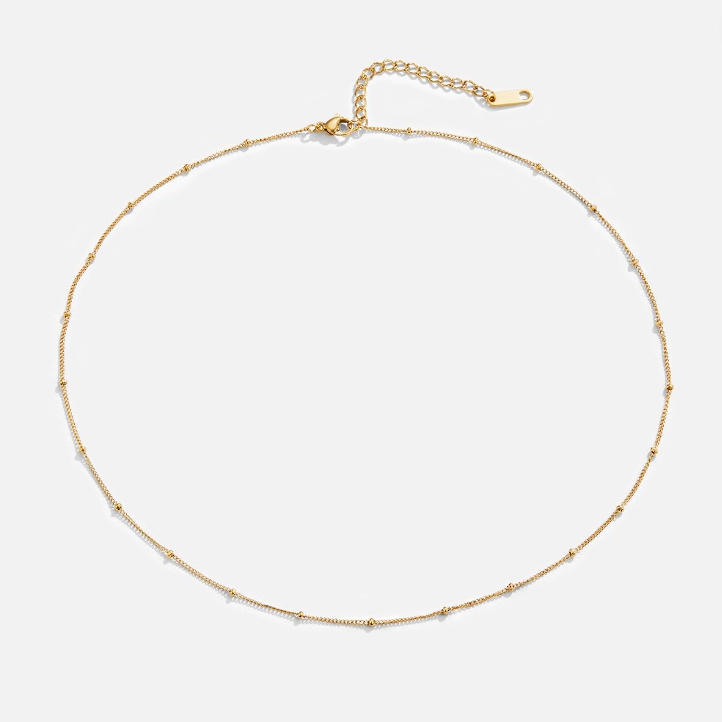 Fine Gold-Tone Bead Station Chain Necklace