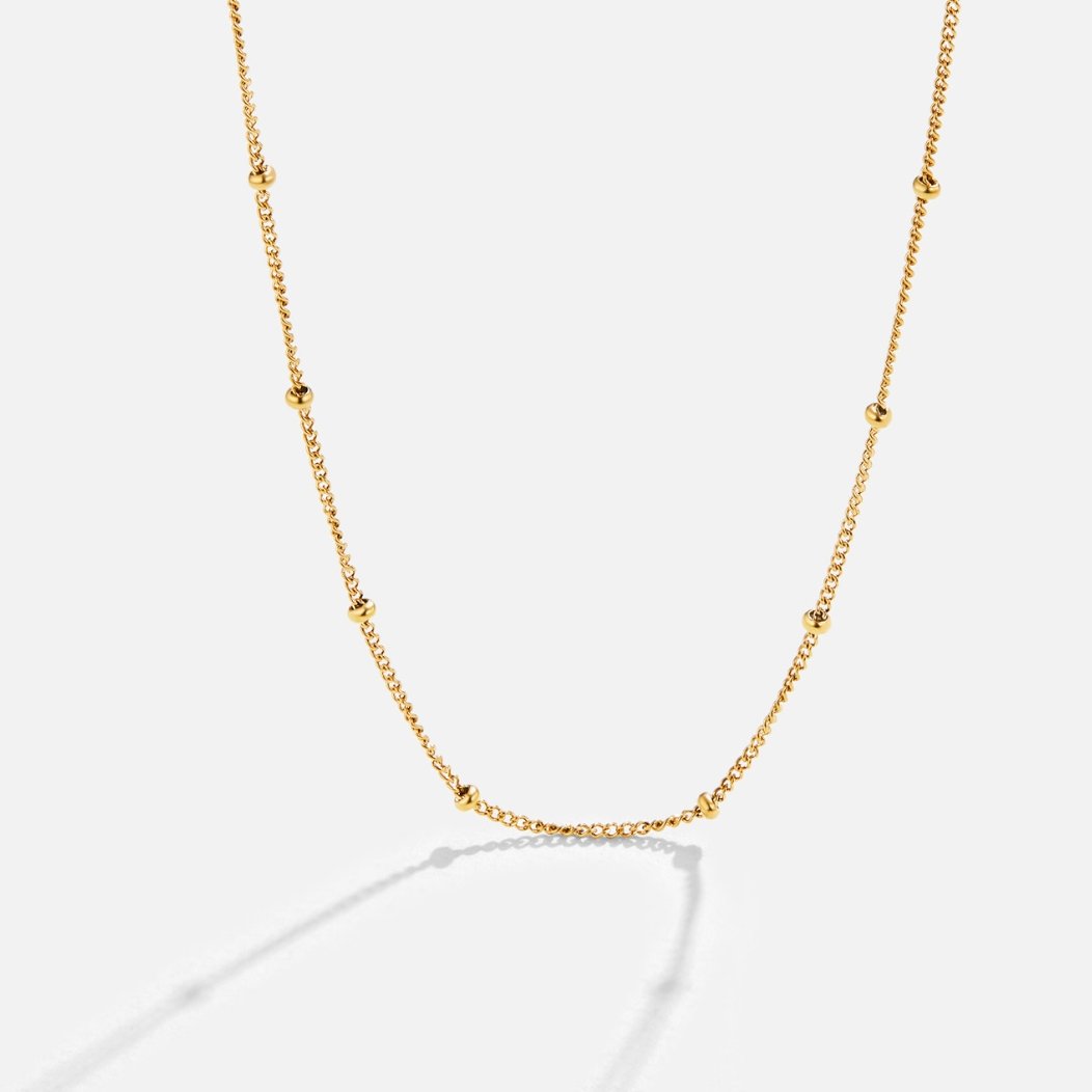 Fine Gold-Tone Bead Station Chain Necklace