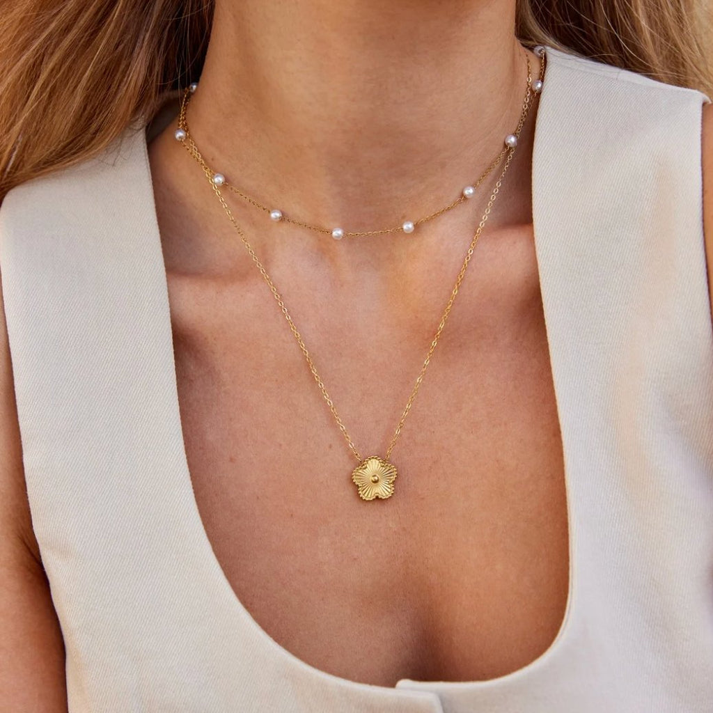 Gold-Tone Chain Necklace with Spaced Pearls
