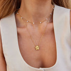 Gold-Tone Chain Necklace with Spaced Pearls