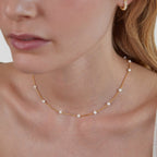 Gold-Tone Chain Necklace with Spaced Pearls