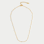 Gold-Tone Chain Necklace with Spaced Pearls