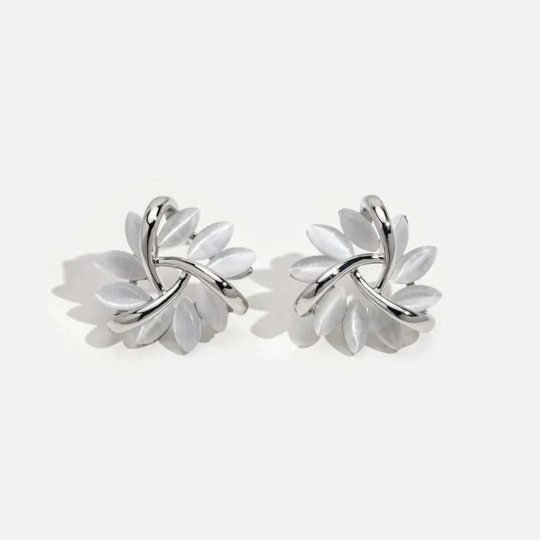 Circular Opal-Look Flower Stud Earrings