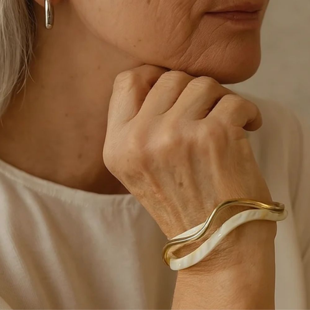 White Opal-Look Bracelet with Gold-Tone Setting