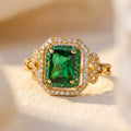Adjustable Emerald-Look Gold-Tone Ring