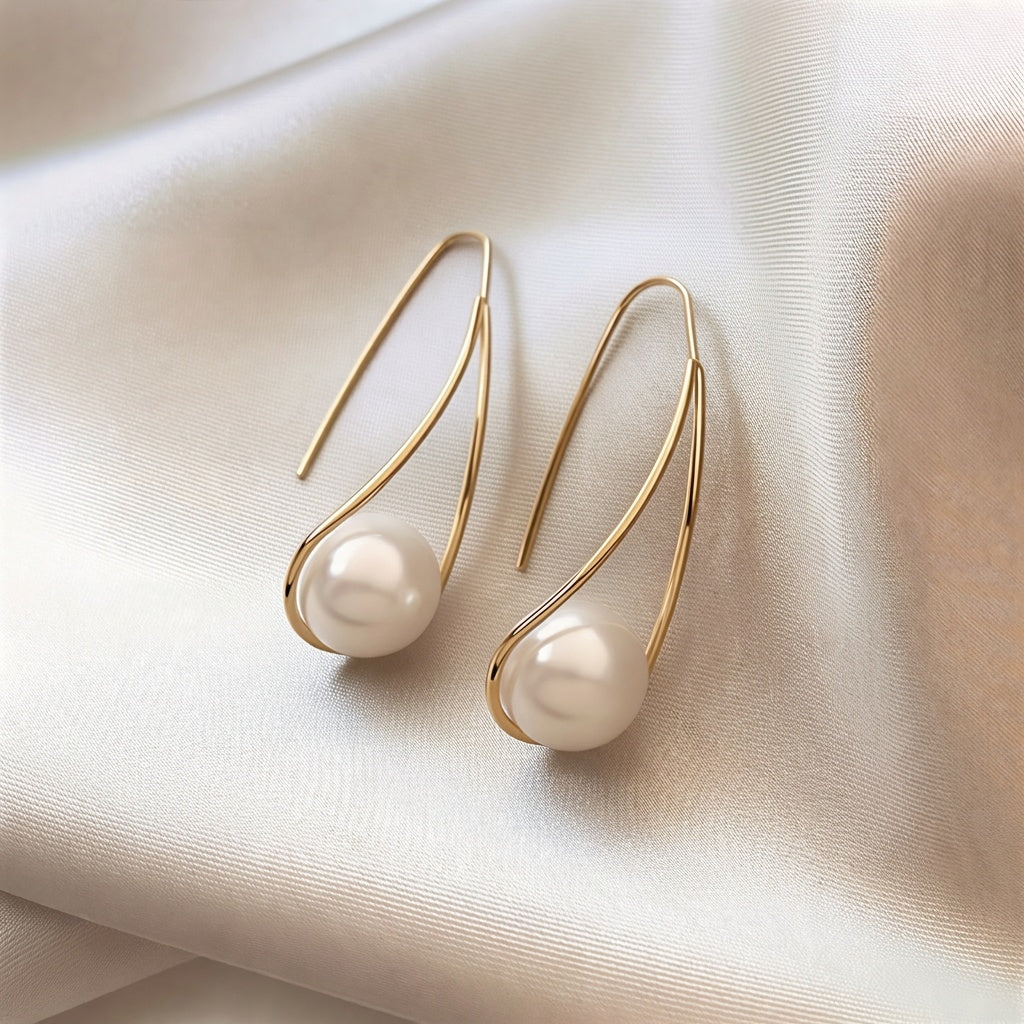 Gold-Tone Swirl Hook Earrings with Pearl