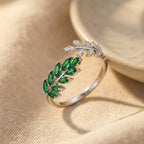 Open Gold-Tone Vine Ring with Green Leaf Accents
