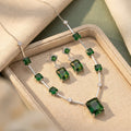 Green Baguette Stone Necklace, Bracelet and Earrings Set