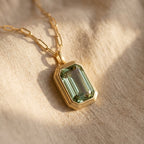 Pale Green Emerald-Cut Pendant Necklace