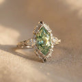 Marquise Green Crystal Ring with Vintage Halo