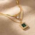 Emerald-Look Layered Pendant Necklace