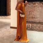 Pleated Halter Neck Crossed Front Maxi Dress