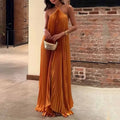 Pleated Halter Neck Crossed Front Maxi Dress