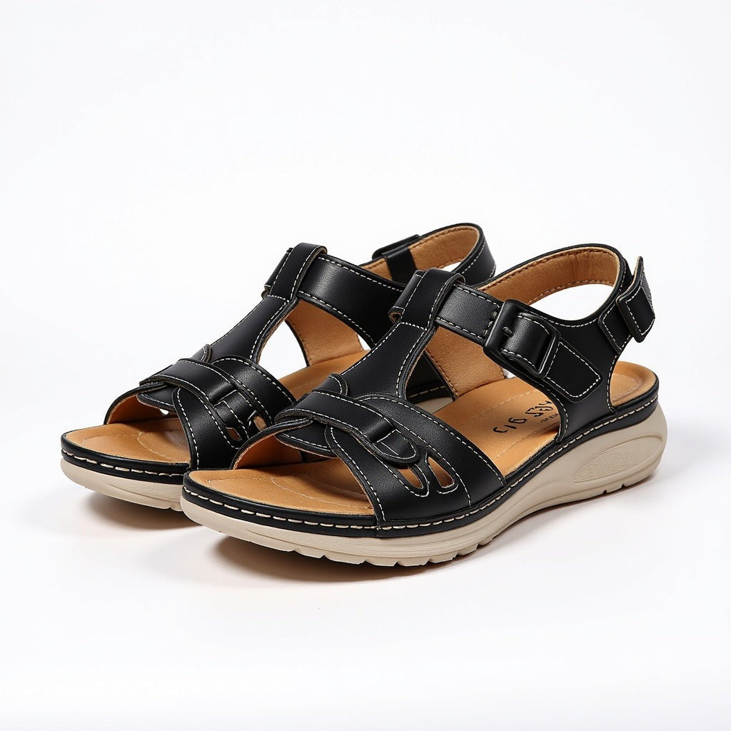 Cushioned Wedge Sandals with Rounded Toe