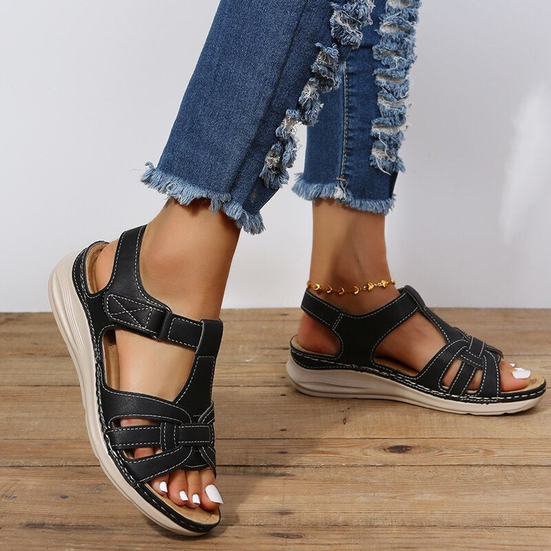 Cushioned Wedge Sandals with Rounded Toe