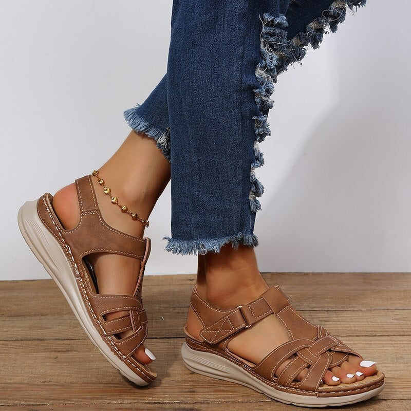 Cushioned Wedge Sandals with Rounded Toe