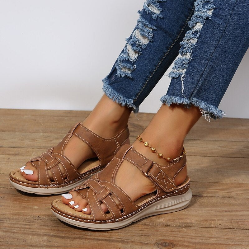 Cushioned Wedge Sandals with Rounded Toe
