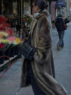 Faux Fur Double-Button Coat with Loose Longline Fit