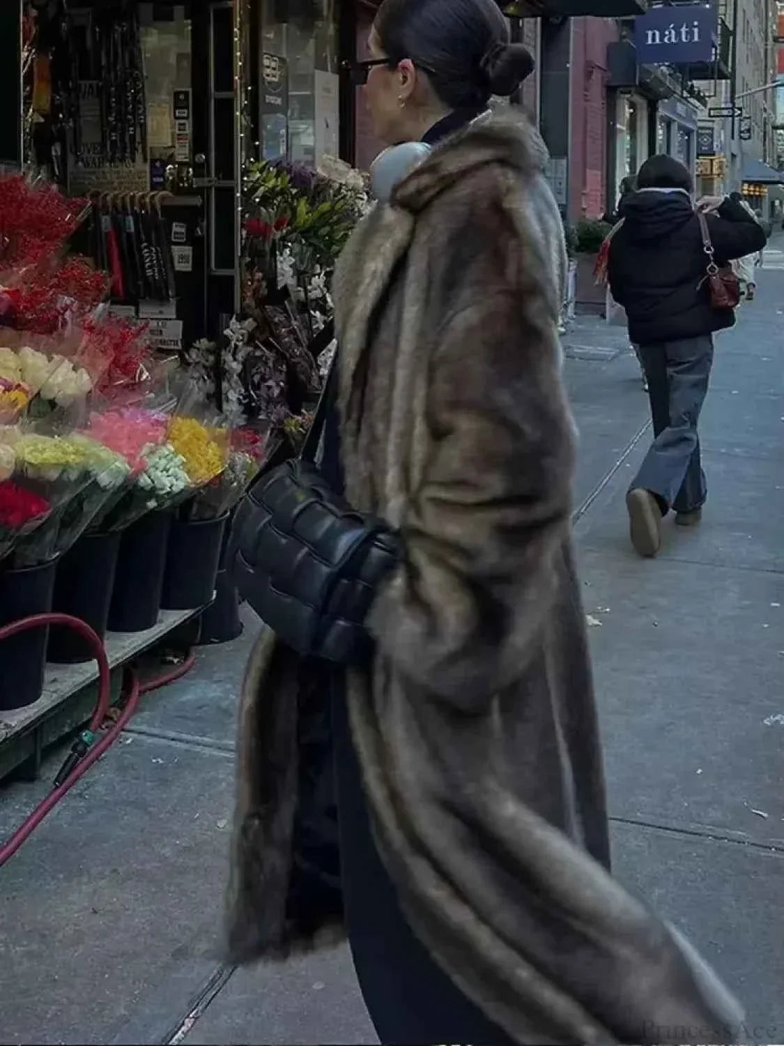 Faux Fur Double-Button Coat with Loose Longline Fit