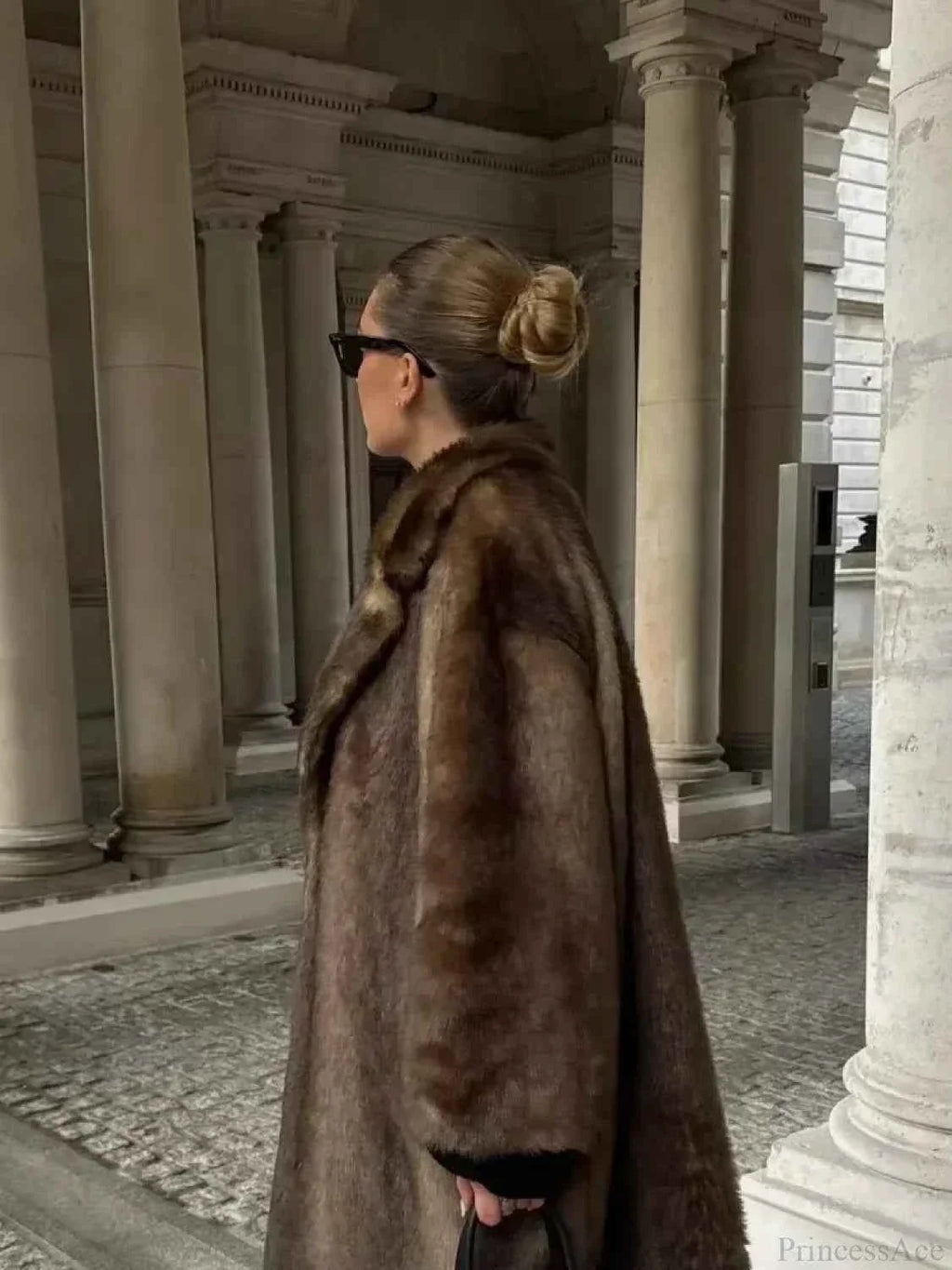Faux Fur Double-Button Coat with Loose Longline Fit