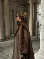 Faux Fur Double-Button Coat with Loose Longline Fit