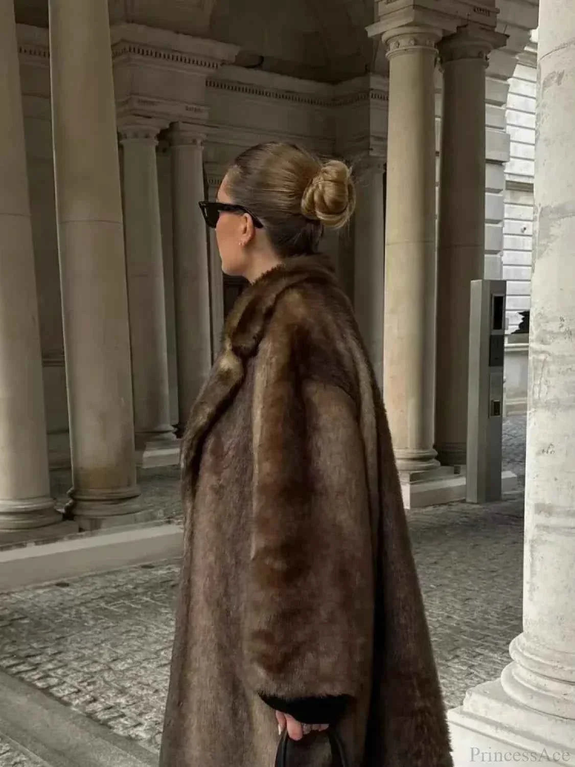 Faux Fur Double-Button Coat with Loose Longline Fit