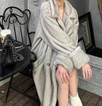 Double-Breasted Faux Fur Coat with a Turn-Down Collar