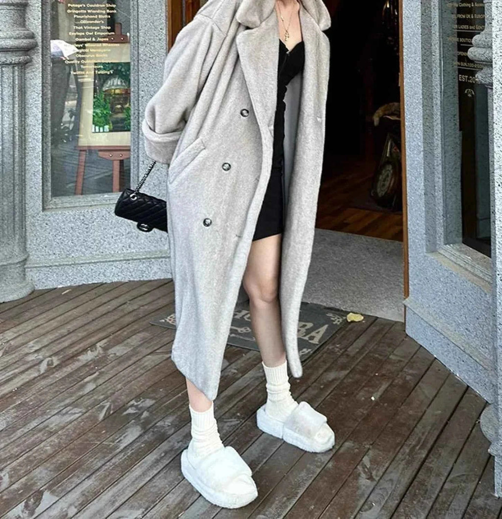 Double-Breasted Faux Fur Coat with a Turn-Down Collar