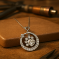 925 Sterling Silver Paw Print Necklace with Cubic Zirconia