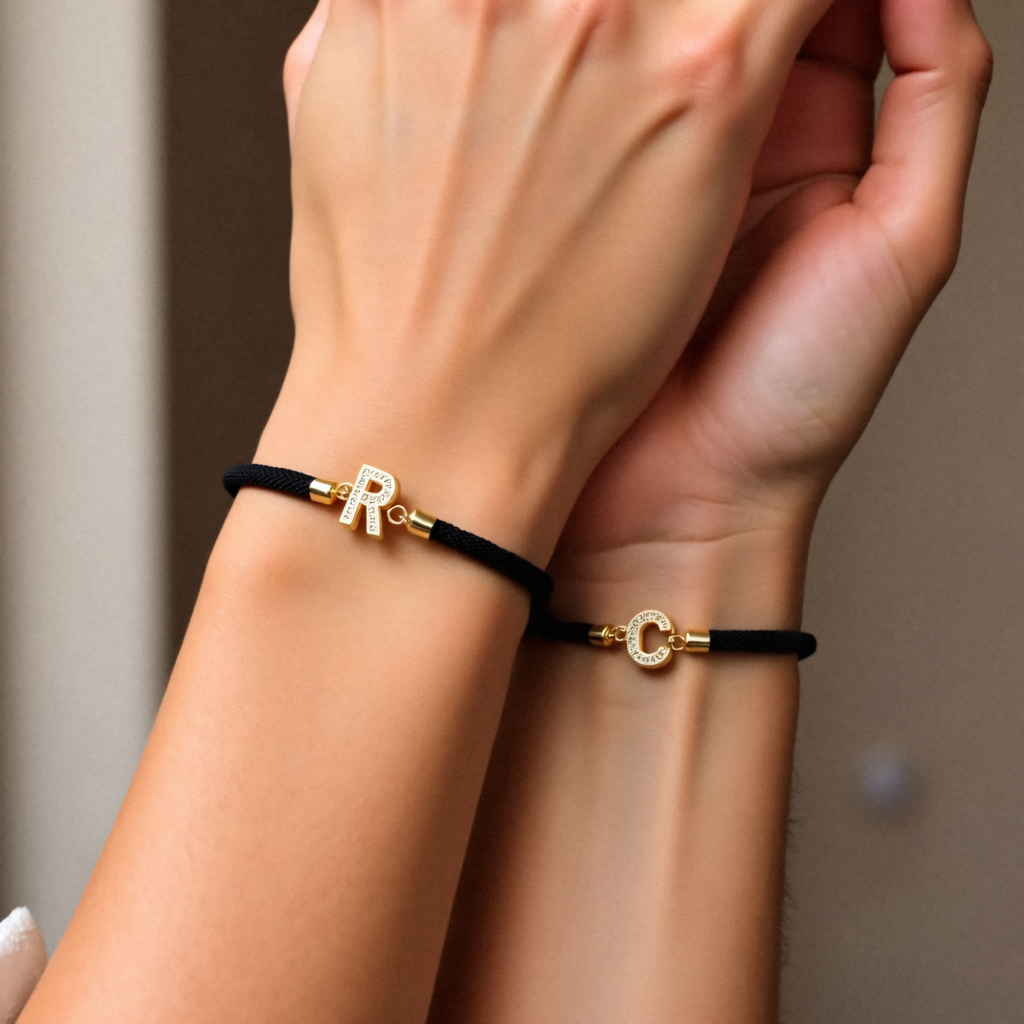 Dainty Initial Cord Bracelet with Pavé Charm