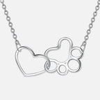 Sterling Silver Paw Print Necklace with Heart Crystal Pendant