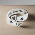 Adjustable Stainless Steel Paw and Heart Twist Ring