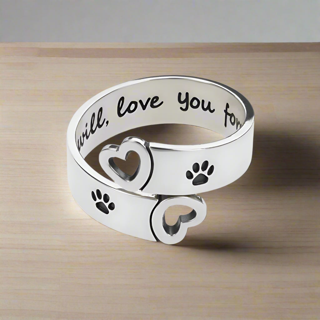 Adjustable Stainless Steel Paw and Heart Twist Ring