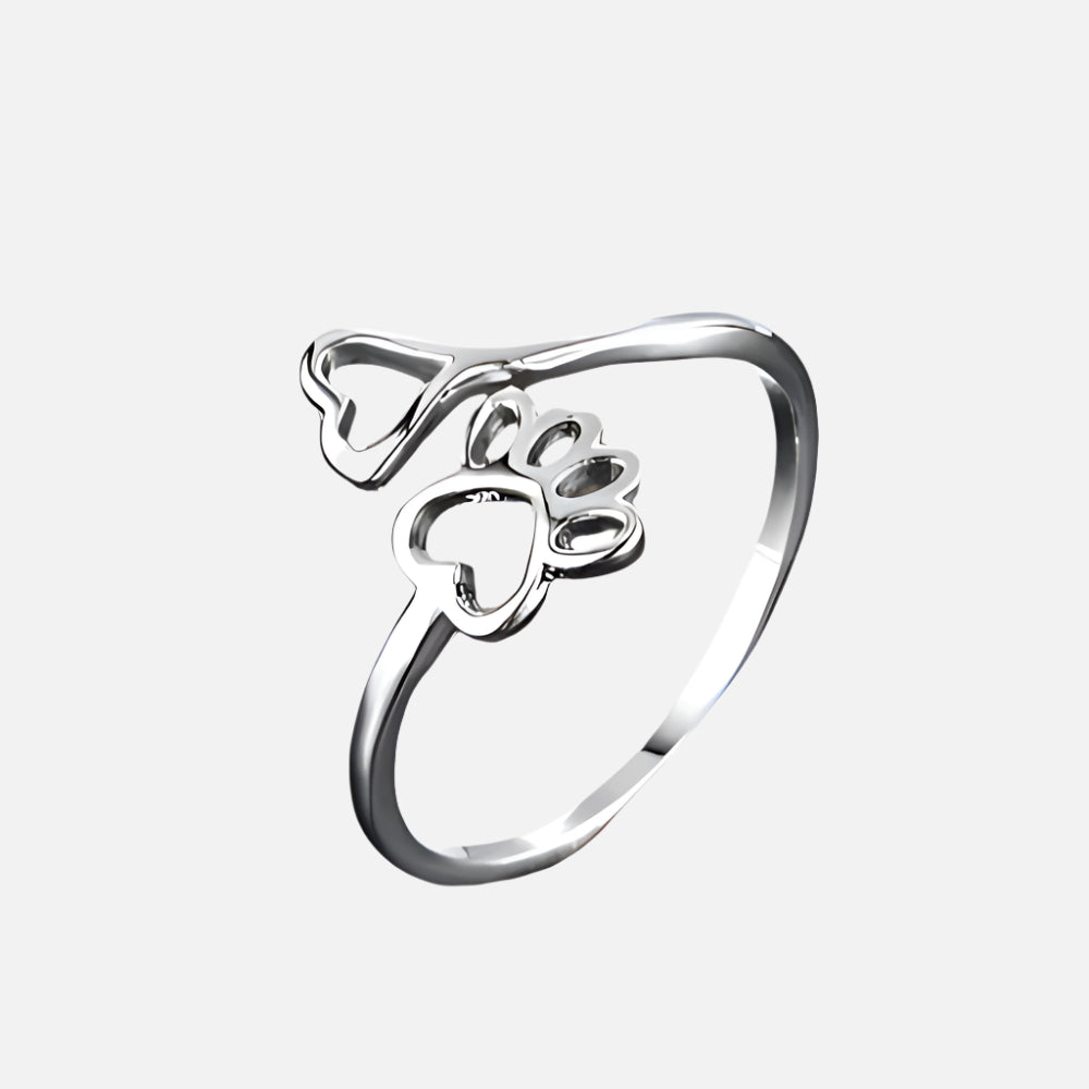 Adjustable Stainless Steel Paw and Heart Ring