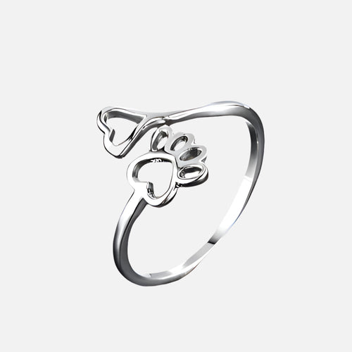 Bague patte et cœur réglable en acier inoxydable