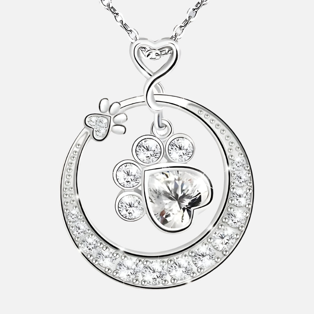 925 Sterling Silver Paw Print Necklace with Cubic Zirconia