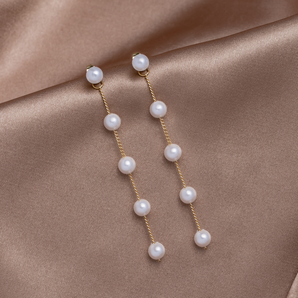 Pearl Drop Earrings with a Fine Gold-Tone Setting