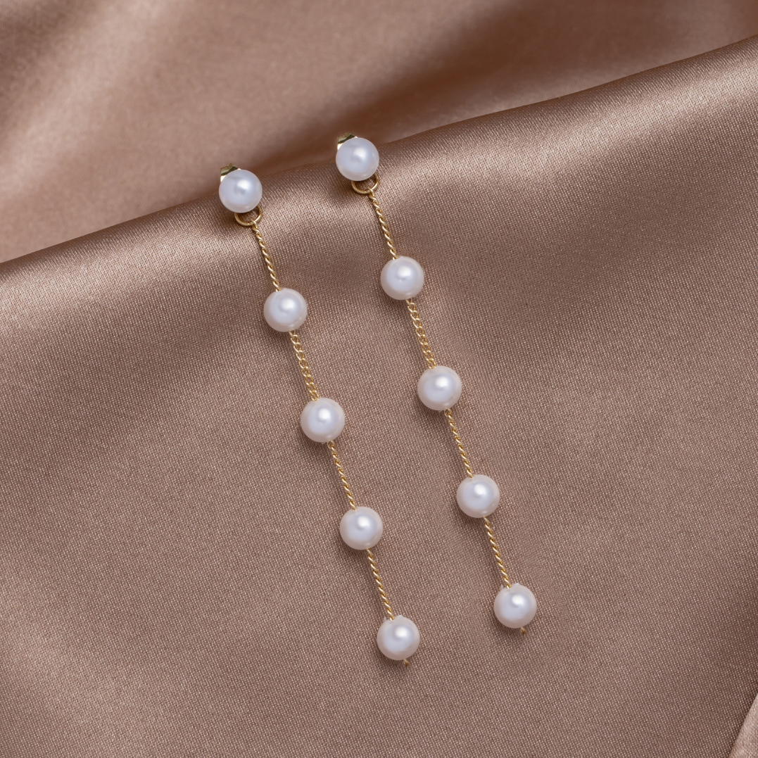 Pearl Drop Earrings with a Fine Gold-Tone Setting
