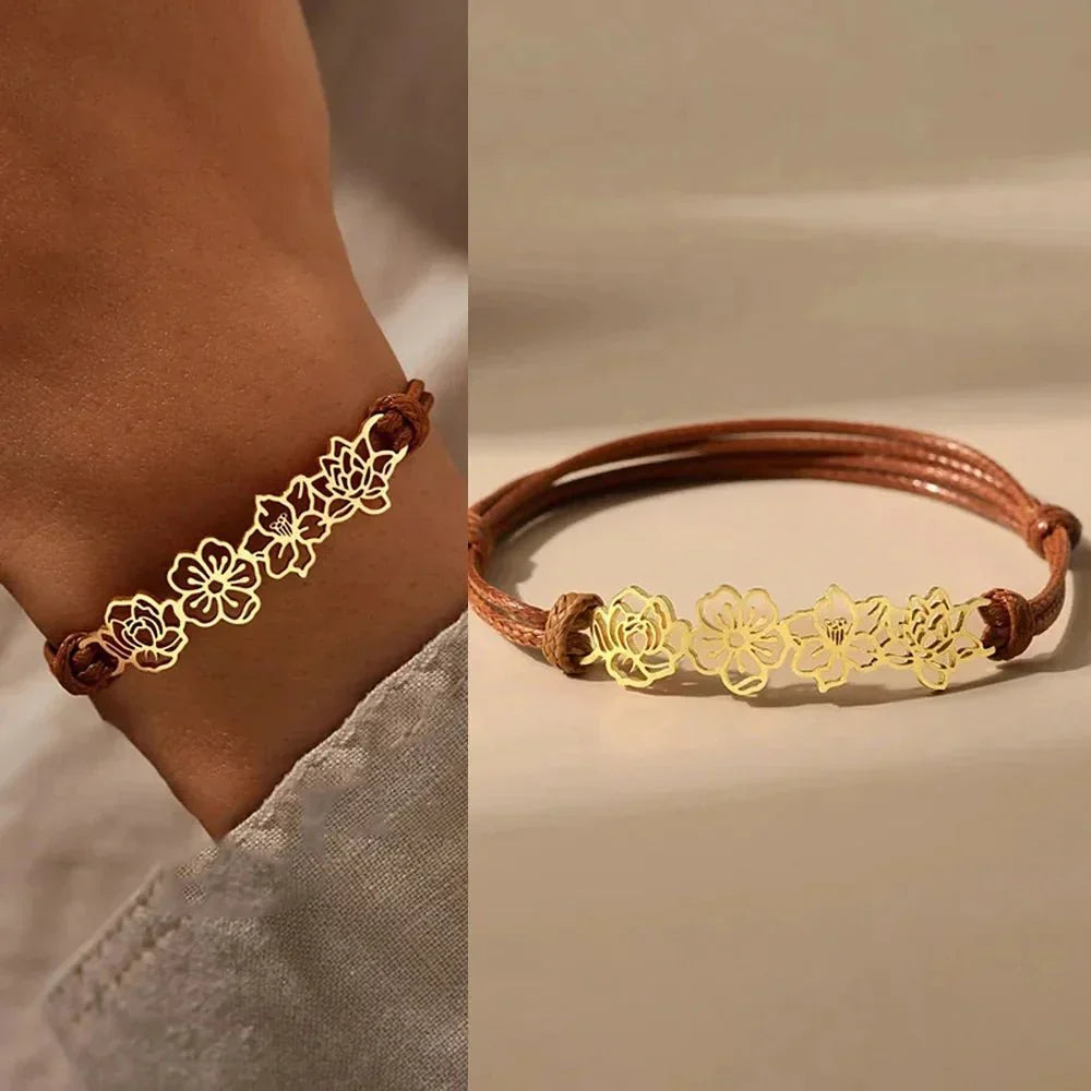 Personalised Birth Flower Bracelet with One to Four Flowers
