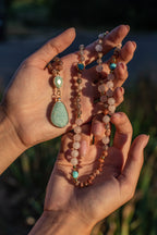 Pastel Mala Bead Necklace in Amazonite and Rose Quartz