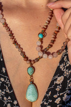 Pastel Mala Bead Necklace in Amazonite and Rose Quartz