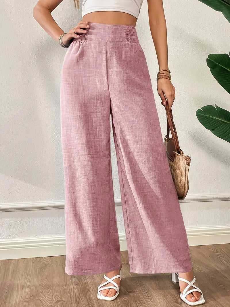 Wide-Leg Trousers with Smocked Side Panels