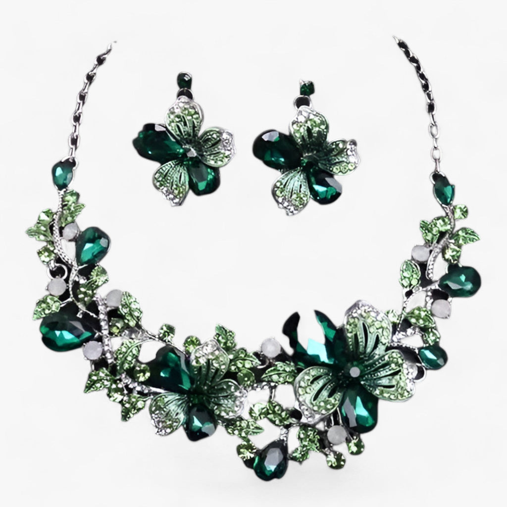 Enamel Flower Necklace and Earring Set, 42cm