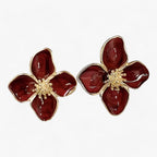 Drop-Glazed Flower Earrings in Red