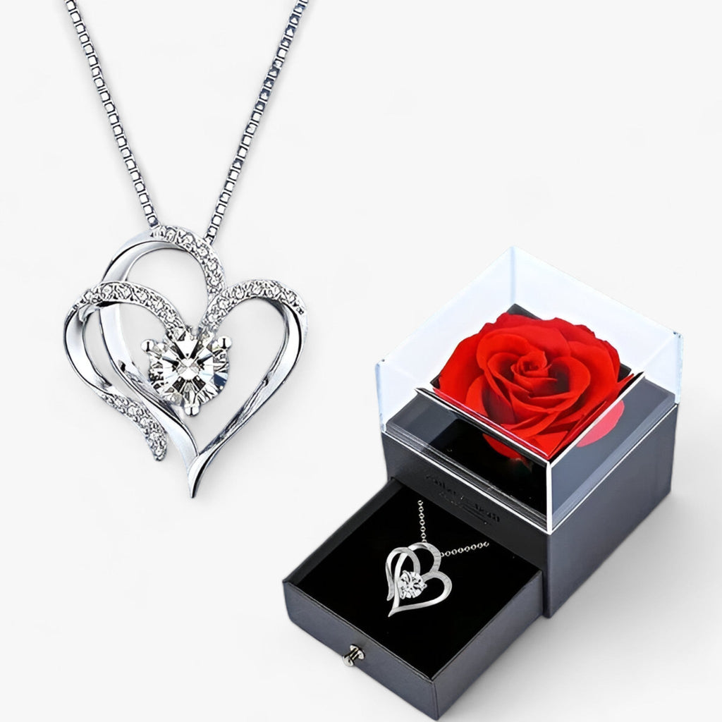 Zirkonia hartketting met geschenkdoos, 45 cm