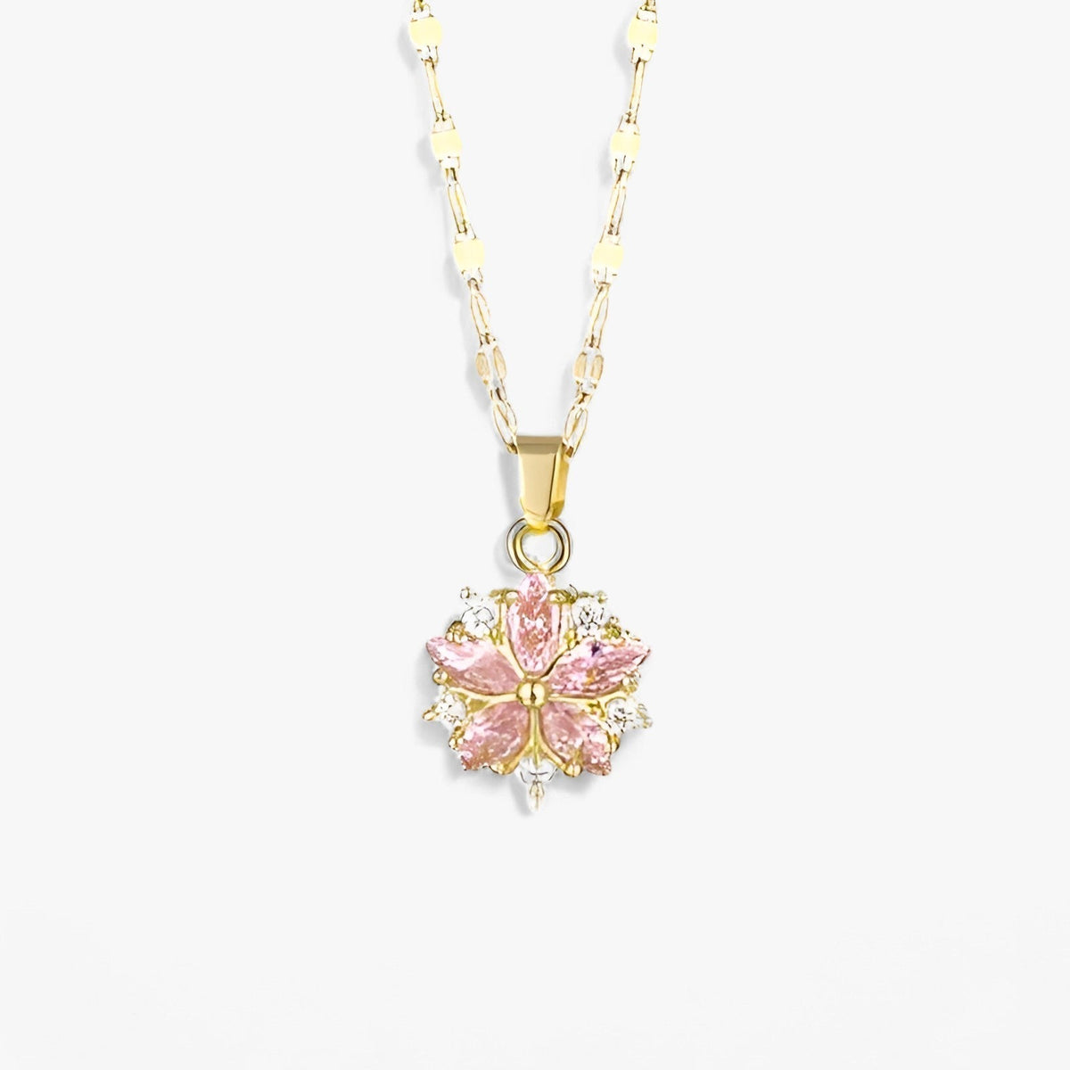 Ketting met roze sakura-hanger in roestvrij staal