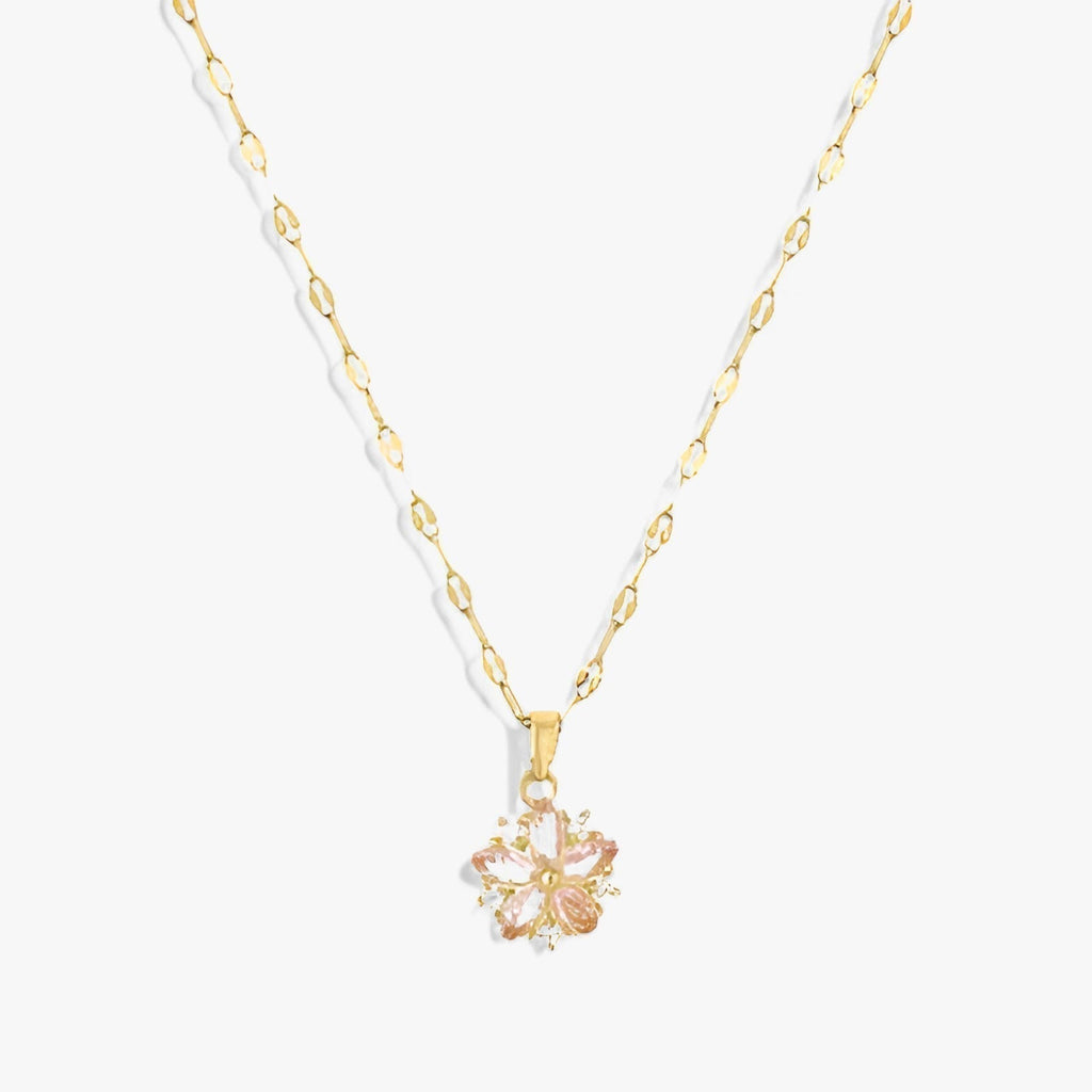 Ketting met roze sakura-hanger in roestvrij staal