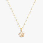 Ketting met roze sakura-hanger in roestvrij staal
