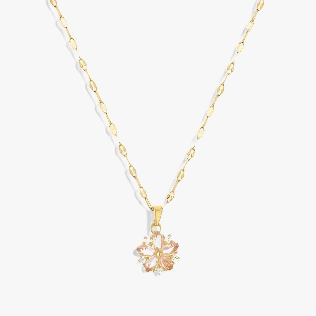 Ketting met roze sakura-hanger in roestvrij staal