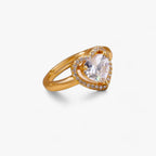 Adjustable Heart Ring with Zircon, Gold-Plated Steel